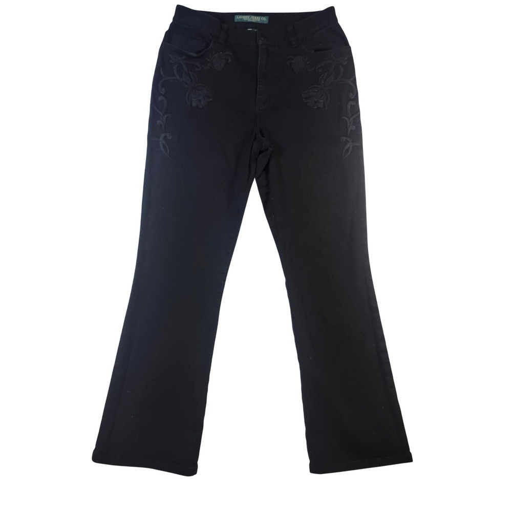 Lauren Ralph Lauren Jeans Women 8 Black Excellent Floral Embroidered Bootcut